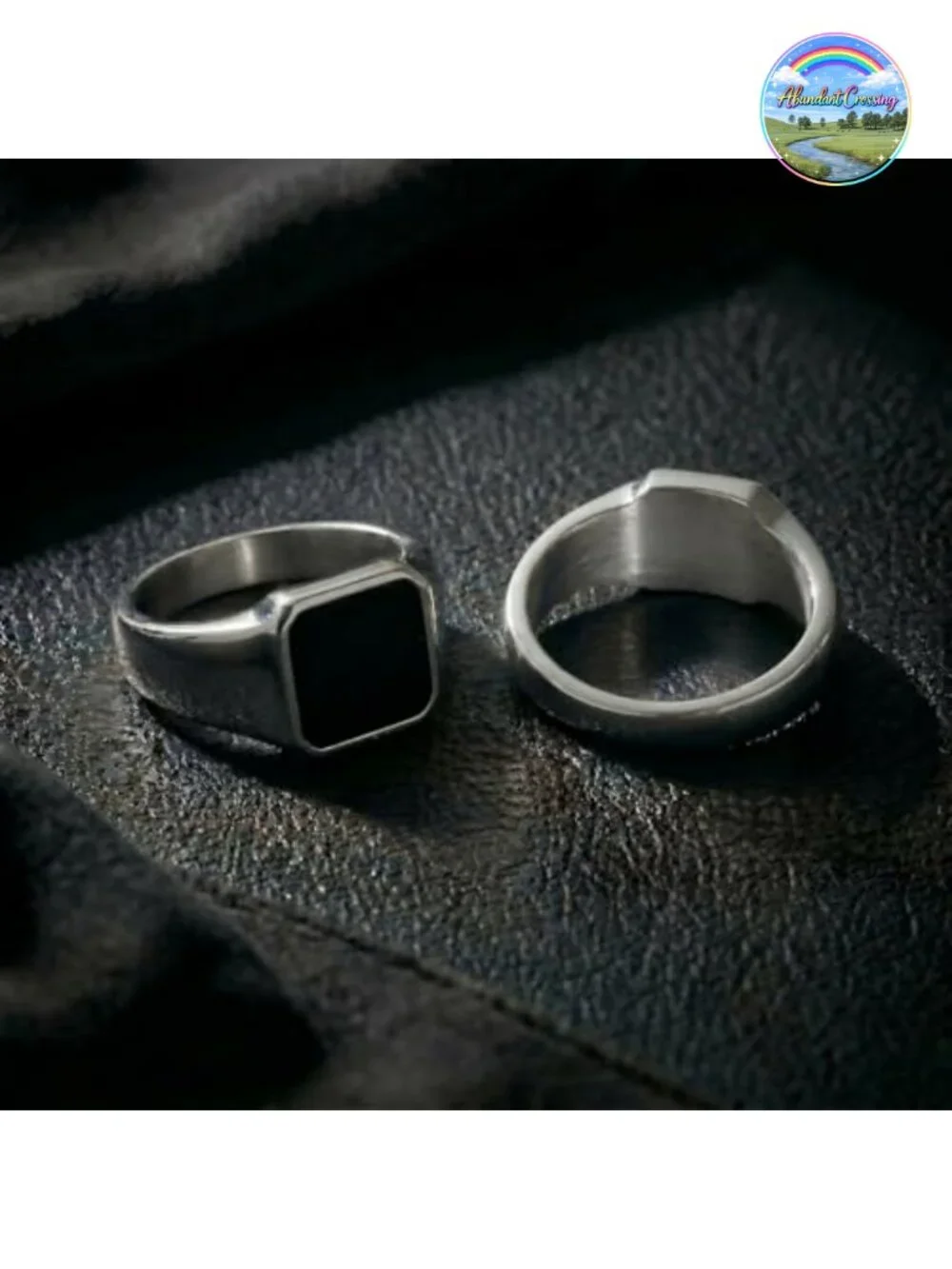 Men's Stainless Steel Signet Ring with Onyx - Modern Fashion Ring